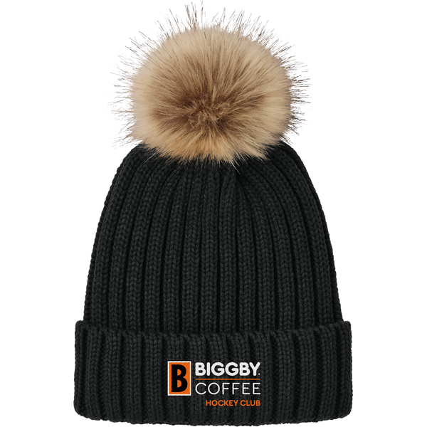 Biggby Coffee Hockey Club Faux Fur Pom Beanie
